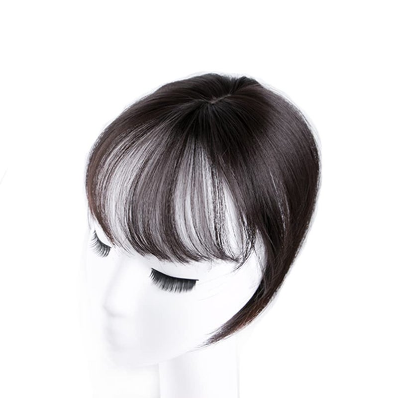 LesafeV Mini Fringe Hairpiece Straight Clip in Forehead Topper with Wispy Bangs Extension Black Brown - Image 1